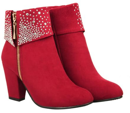 DEARMAMY 1 Paio Di Delicati Stivali Da Sposa Corti Rossi Con Autunnali E Squisiti Da Donna Taglia 41