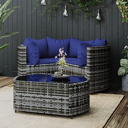 Iiaky 4-TLG. Garten-Lounge-Set mit Kissen Balkonset MöBelsets GartenmöBel Lounge Set Sitzgruppe Outdoor Balkonlounge Sitzgarnitur Garten Grau Poly Rattan