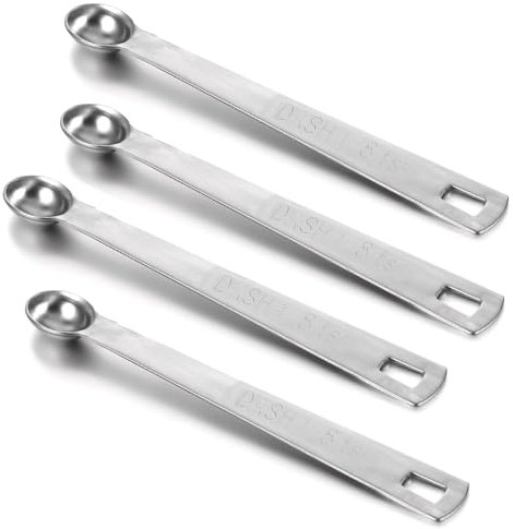 Sibba 1/8 Teelöffel 4Pcs kleine Messlöffel einzelne Messlöffel einzelne winzige Schaufel langen Griff Löffel Edelstahl Tsp (1/8 Tsp | 0,63 ml | 0,63 cc | 1/64 oz) für Kochen Küche
