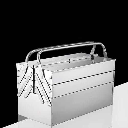 Edelstahl-Werkzeugkasten, Mit 5 Fächern Mit 21 L Volumen Robust & Zuverlässig Retro Professional Tool Cantilever Werkzeugkasten Metall Werkzeugkasten(350x200x170mm)