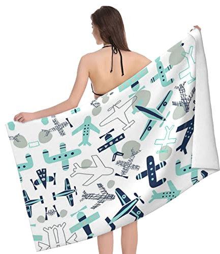 ESNAIUVCD Mikrofaser-Strandtuch mit Flugzeugdruck, schnell trocknend, groß, Badetuch, Reisehandtuch und Camping-Handtuch für Camping, Fitnessstudio, Strand und Schwimmen (130 x 80 cm)