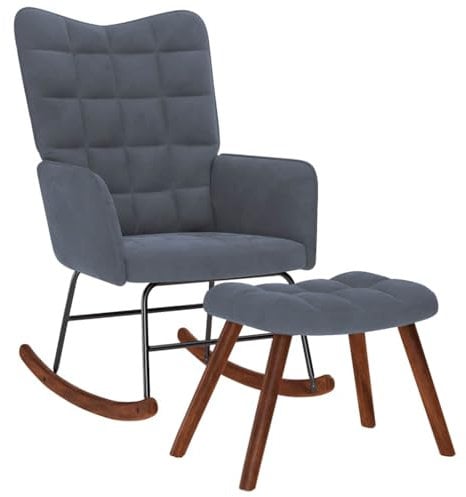 vidaXL Chaise à Bascule avec Tabouret en Velours Gris foncé