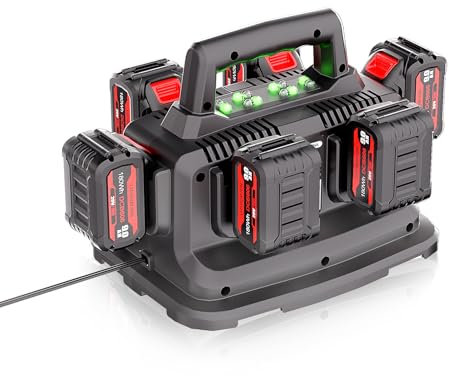 【Simultaneously Charging | Rapid】 6 Ports Replacemen for Dewalt 20V Max Battery Charger DCB104 DCB101 DCB1112, Simultaneous Charger Station Compatible with Dewalt 20Volt Battery(No Battery Included)