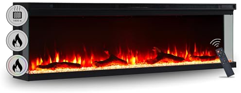 BALDERIA Elektrokamin Orson 60 Zoll, Einbaukamin mit Heizung 1800W, Schwarz | Wand- oder Einbaukamin, LED 3D-Flammeneffekt dimmbar, Heizung 1800W, Timer, Thermostat, Fernbedienung