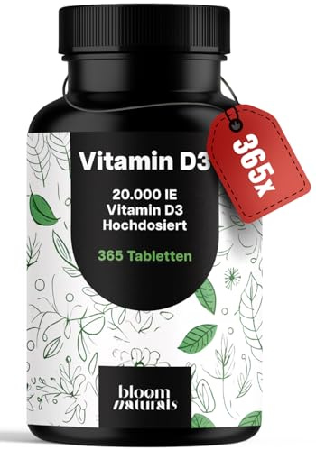 Vitamin D3 20000 IE hochdosiert - 365 Tabletten - vegetarisch & produziert in Deutschland - Laborgeprüft - Verpackung kann variieren
