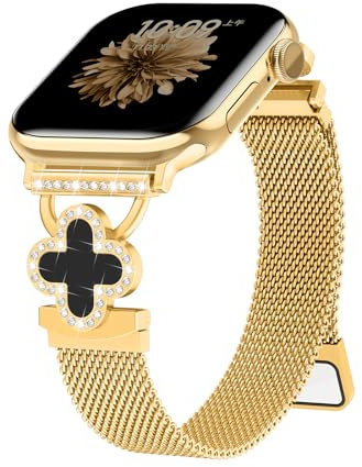 SOLOLUP Milanesi Cinturini per Apple Watch SE 3/2 Cinturino 40mm 41mm 42mm 44mm 46mm 45mm 38mm 49mm Donna,Magnetiche Milanese Loop Metallo Banda per iWatch 11 10 9 8 7 6 5 4 3 Ultra 3/2,Oro-Nero