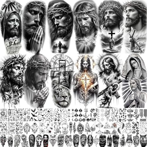 73 Blätter Gott Jesus Christus Temporäre Tattoos Damen Herren Klebetattoos Erwachsene, Religiöse Kreuz Gebet Tattoos Zum Aufkleben Frauen Männer, Christliche Glauben Fake Tattoo Aufkleber Halloween