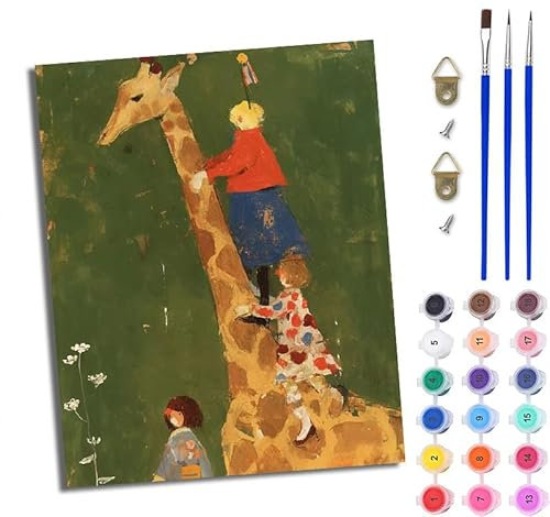 WJWWANG Peinture par Numéros pour Adulte DIY Peinture Numero Adulte Débutants Dessin animé en couleur de girafe 40x50cm Numéro Kit Peinture par Décoration Murale et Cadeaux Pour La Maison