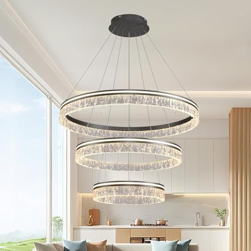 LYSDjia Kronleuchter LED modern Gletscherstruktur Acryl Lampenkörper goldfarben Pendelleuchte große Deckenlampe Wohnzimmer Restaurant dimmbare Hängelampe Kücheninsellampe geeignet Schlafzimmer Foyer E