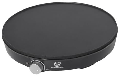 SUPERLEX Electric Crepe Maker, Pancake Maker – 30cm (12 Inch) Non-Stick Griddle with LED Lights & Adjustable Temperature – Includes Wooden Spatula & Batter Spreader