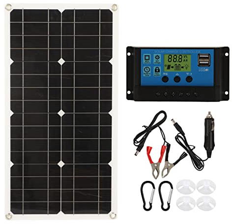 25W Solar Panel Solar Battery Kit High Efficiency Monocrystalline Silicon Panel with 10A Intelligent Controller Overcharge for RV Car Boat Trailer Outdoor Applications 12V/24V Fina