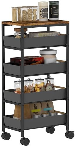 HOMCOM 5-Tier Storage Trolley on Wheels, Rolling Utility Cart with 4 Pull-Out Drawers, Mobile Kitchen Storage Rack for Living Room, Kitchen, Dining Room, Bedroom, Bathroom, Black
