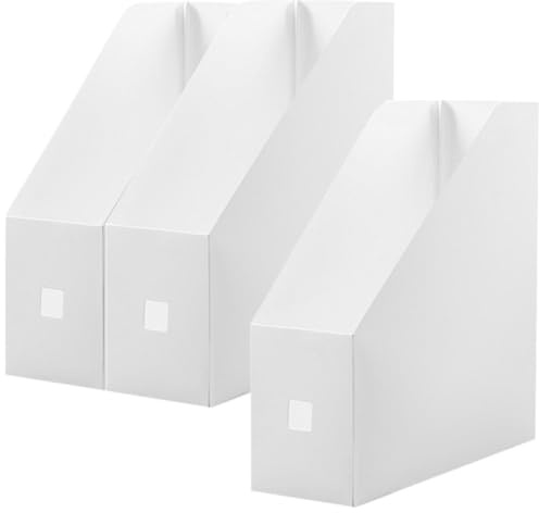 Kunststoff Aktenboxen 3 Stück für Schreibtisch und Büro | Kreatives, Schlichtes Design, Robuste Tragfähigkeit, zum Ordnen von Katalogen und Zeitschriften, Weiß