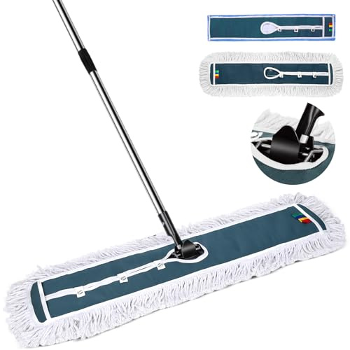 Eukue Balai Serpillère Professionnel, 105m Grande Serpillère en Microfibre avec 2 Tampons, Balais à Plat Serpillere Coton avec Manche INOX, Balais Nettoyer Sol pour Bureau, Garage, Entrepôt
