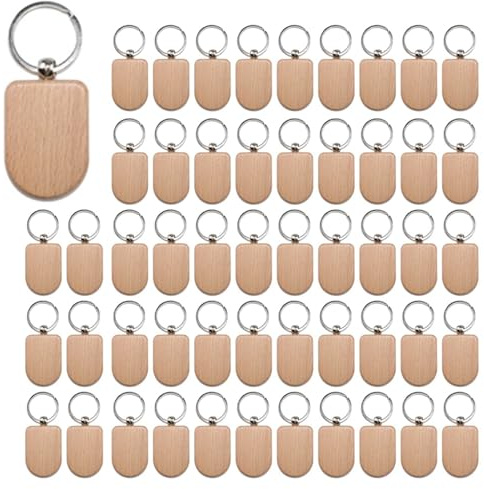 Jooehyer 100 Pieces Blank Wooden Key Tag Key Engraving Blanks Unfinished Wood Keychain Key Ring Key Tags for DIY Crafts Style 7