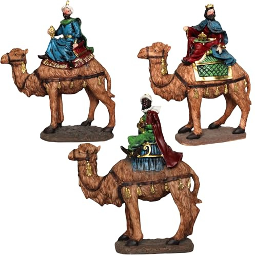 BEST&FREE X3 Rey Mago Belen en Camello 22 cm – Figura Individual Artesanal para Belén – Decoración de Navidad Tradicional Hecha y Pintada a Mano (Pack de 3 (Melchor, Gaspar, Baltasar))
