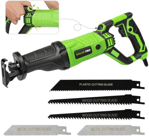 GALAX PRO 900W Reciprocating Saw Variable Speed,Adjustable Angle,LED | 0-3000SPM Electric saw with 22mm Stroke & 200mm max Wood Cut Depth, Tool-Free Blade Swap,5 Assorted Blades,for metal/wood/PVC