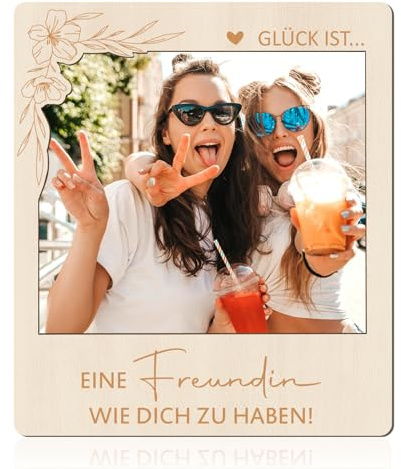 I LOVE MOM Bilderrahmen, Magnetischer Holz Bilderrahmen für Gemeinsames Bild, Glück ist eine Freundin wie dich zu haben, Beste Geschenk Valentinstag Weihnachten Neujahr Geschenk (Freundin)