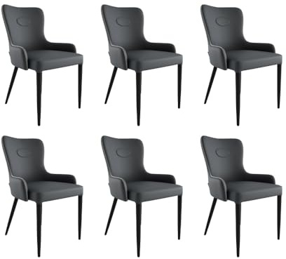 Magnolia Home 6er Set Esszimmerstuhl klassisch James Samt Polsterstuhl dunkelgrau Metallbeine