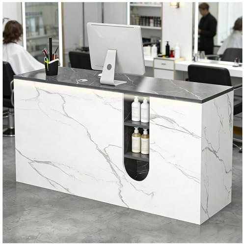 Comptoir de réception LED à 3 niveaux – Présentoir compact en bois pour magasins et salles d'exposition 160 x 55 x 90 cm Parfait pour les événements et les expositions