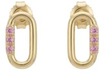 Suzan Gold® 925 Sterling Silber Ohrstecker Damen Oval Link Ohrringe mit pink Zirkonia elegant minimalistisch vergoldet nickelfrei Geschenk Oval Link Stud Earrings Pink