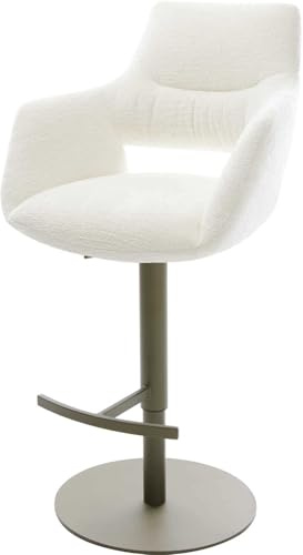 DELIFE Barstuhl Yago-Flex Drehfuß höhenverstellbar Metall Titanfarben Bouclé Soft Beige Taschenfederkern