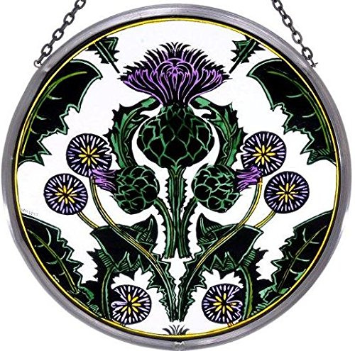 Decorative Hand Painted Stained Glass Window 6 size Sun Catcher/Roundel in a Thistle Nouveau Design