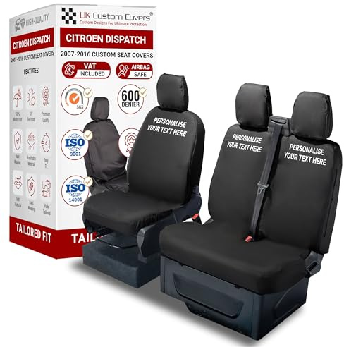 To Fit Citroen Dispatch Seat Covers 2007-2016 Front Set | Waterproof & Heavy Duty, Airbag Compatible, Easy To Fit - Tailored Driver & Double Passenger Black