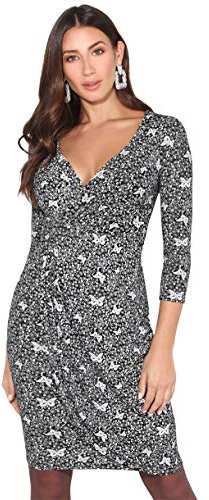 KRISP Cross Over Printed Midi Dress (Black/White, 12), 4273-BLKWHT-12