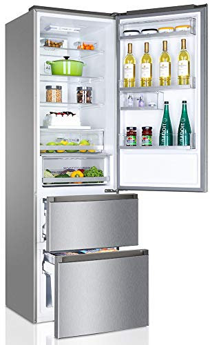 Haier 3D 60 Series 7 A3FE837CMJ - Frigorífico Combi, Tecnología Antibacterias, Motor Inverter, Cajones Direct Access, Botellero, Humidity, Total No Frost, Clase D, Inox, Ancho: 60 cm, Altura: 200 cm