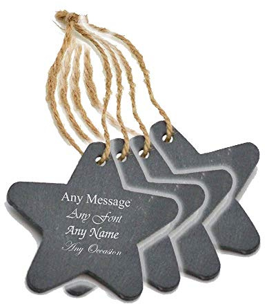 Personalised Engraved Christmas Tree Hanging Slate Decoration - Star Design - Set of 4