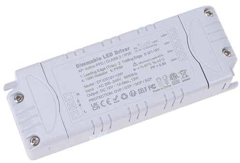 YAYZA! Alimentatore 12V IP44 1A 12W TRIAC Dimmerabile LED Driver, Trasformatore AC 180/240V a CC 12V, Tensione Costante Convertitore Elettronico Per di MR11 G4 MR16 Lampada Ring e Lampadine a LED