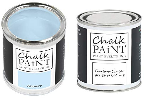 CHALK PAINT EVERYTHING Azzurro & FINITURA - Kit Pronto Vernicia e Proteggi (250 ml + 250 ml)