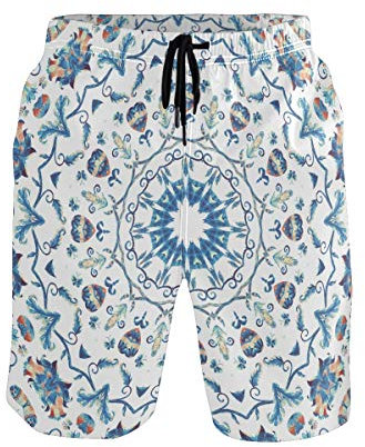 BKEOY Herren Strand-Shorts Aquarell Mandala Shorts Sommer schnell trocknend Surfbrett Badehose mit Netzfutter Gr. XXL, Multi