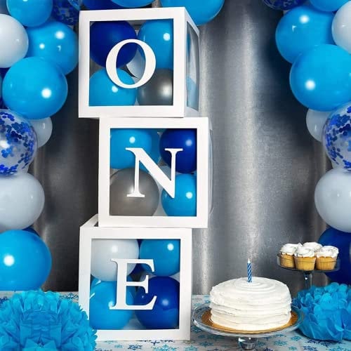 1. Geburtstag Partyboxen, 1 Jahr Jungen und Mädchen Geburtstagsdeko, 3 Stück Ballonboxen mit Buchstaben ONE für Babyparty, Baby Shower,ersten Geburtstag Hintergrund Deko
