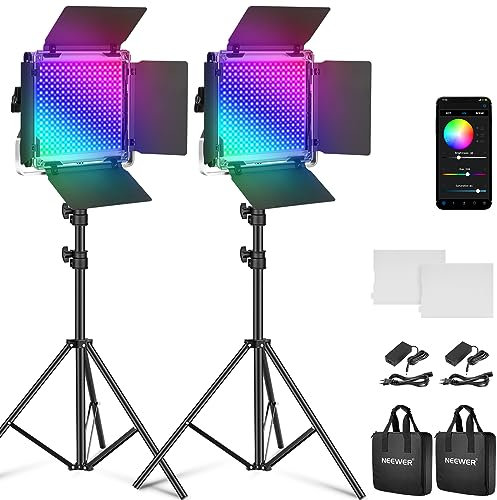 NEEWER 2 x 660 PRO RGB LED Videoleuchte Panel mit Stativ Ständer Set App Steuerung 360° Vollfarbe Videolicht 50W Dimmbar 3200~5600K CRI97+ Studio Dauerlicht Gaming/Streaming/Zoom/YTB/Webex/Fotografie