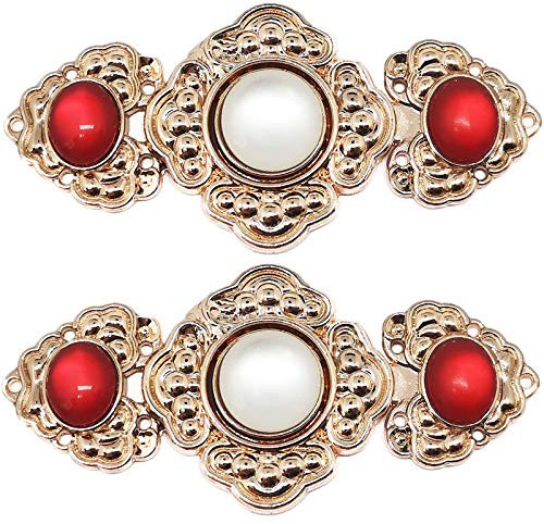 Vintage Chinesischer Stil Umhang oder Umhang Verschluss Verschluss Dekorative Nähen auf Haken und Augen Cardigan Clip DIY Kleidung Nähen Licht Gold Pflaumenblüte Zwei leuchtend Rot Mitte Weiß Diamant