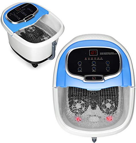RELAX4LIFE Fußbadewanne elektrisch, Fußbad Massagegerät 10-60 min. Timer, 35-48℃, Rollbare Fußwasserwanne mit Universalrädern & Bremsen, Fußmassage mit Heizungs- & Dusch-Funktion (Blau)