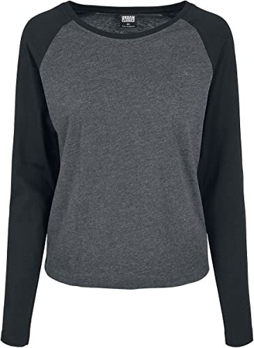Urban Classics Women's Ladies Contrast Raglan Longsleeve T-Shirt, Charcoal/Black, M