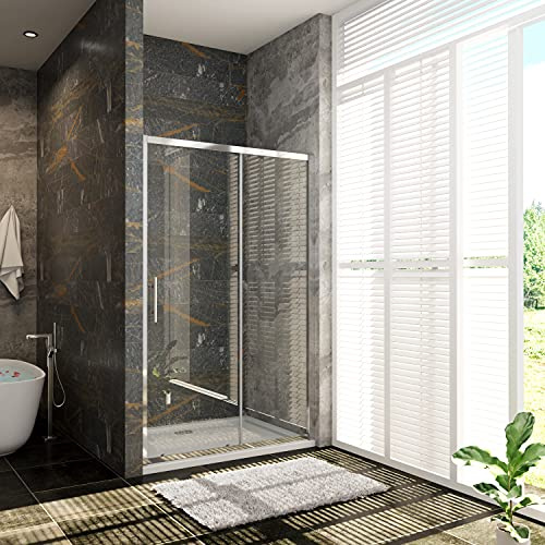 Porta Scorrevole Per Nicchia Box Doccia entrata Laterale Vetro Temperato Trasparente 5 mm Profilo Cromato Lucido 130x185 cm (Larghezza x Altezza) | Profilo Cromato Lucido, Entrata Laterale, Vetro Temperato