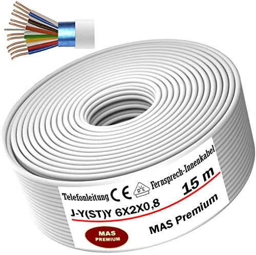 MAS Premium Von 5 bis 250m Telekommunikationskabel J-Y(ST) Y 2_4_6X2X0,8 Telefonleitung Klingelleitung Fernmeldeleitung (J-Y(ST) Y 6X2X0,8, 15m)