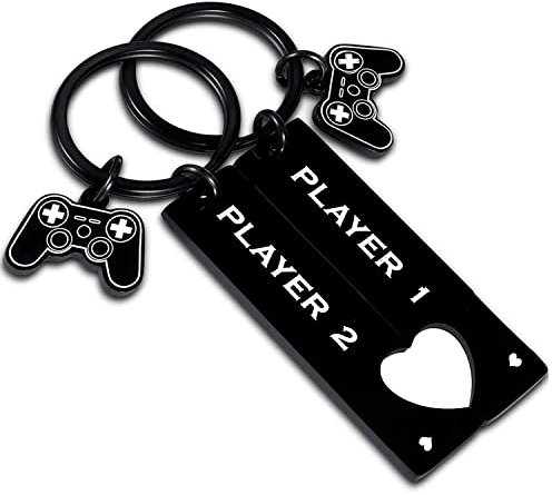 Nimteve 2PCs Funny Gamer Keyring Boyfriend Gifts from Girlfriend Matching Keychain Couple Gifts For Man Husband Fiance Gift from Wife Fiancee Valentine Christmas Birthday Gifts (2PCs Black)