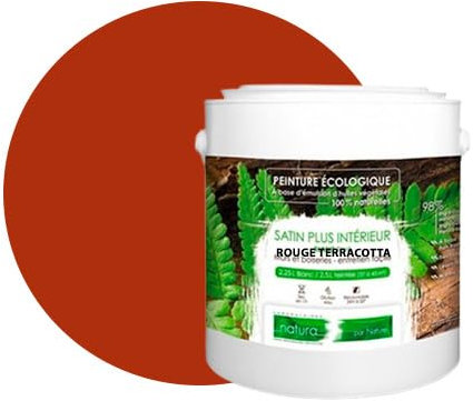 BOX DECO COULEURS Peinture murale naturelle écologique aspect satin intérieur Natura - 2,5L / 33m², Rouge Terracotta