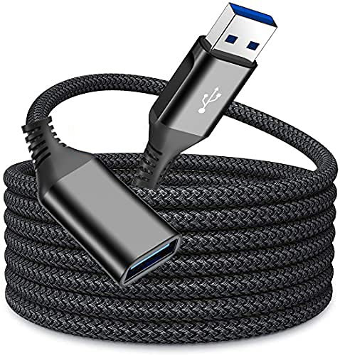USB 3.0 Verlängerung Kabel 3M, USB Verlängerungskabel USB A Stecker auf A Buchse Nylon USB Kabel Verlängerung 5Gbps Superschnelle für Kartenlesegerät,Tastatur, Drucker, Scanner, Kamera, Hubs-Schwarz