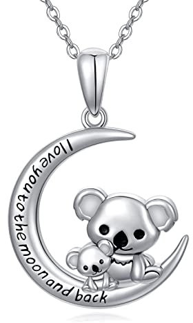 Shusukue Koala Kette 925er Sterling Silber Halskette Mutter Tochter Koalabär Anhänger Mond Geschenk für Mama Mädchen