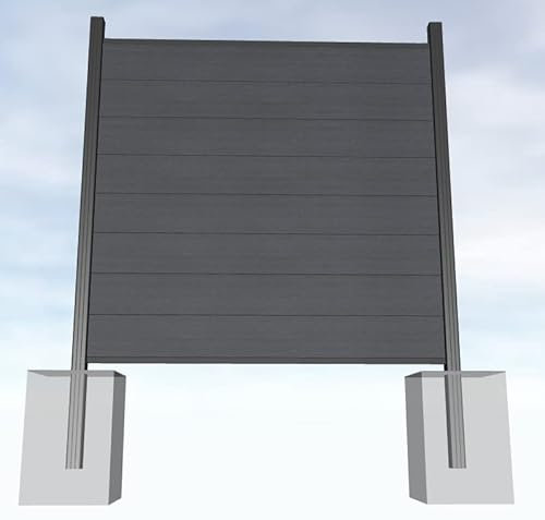 Gartenwelt Riegelsberger WPC Steckzaun Sichtschutz Zaun Gartenzaun co-extrudiert Komplettset | 9 Zaunelemente 180x180cm basalt-grau + 10 Pfosten anthrazit | zum Einbetonieren