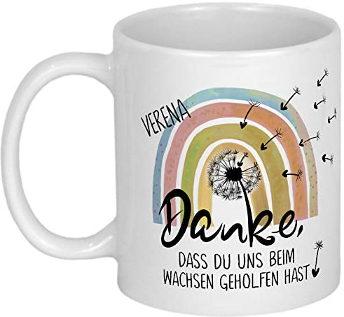 My Sweetheart® Abschied Kindergarten Abschiedsgeschenke Erzieherin Geschenk Tasse mit Namen Dankeschön Abschiedsspruch Kita Tagesmutter Geschenkidee für Erzieher Regenbogen