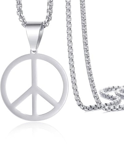 VASSAGO Hippie-Stil Friedenszeichen Halskette Friedenszeichen Anhänger Halskette Friedenssymbol Schmuck Edelstahl 1960er 1970er Jahre Hippie Party Dressing Zubehör Halsketten für Männer Frauen