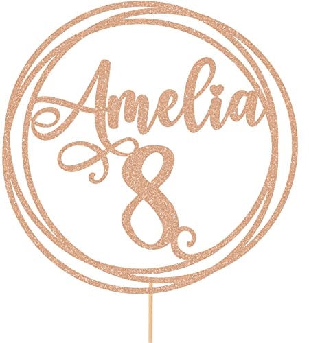 Personalised Round Happy Birthday Glitter Cake Topper - Rose Gold Any Custom Age & Name Glitter Cake Decoration and Sprinkles - Happy Birthday Decorations - Personalised Toppers for Cakes by Cakeshop