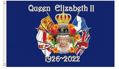 152 x 91 cm Queen Platinum Jubiläum 2022 UK Union Jack Flagge, Trauer Queen Elizabeth II 1926–2022 Platinum Jubiläum Flagge Banner, 100% Polyester mit Ösen, britische Flagge (Dekorationen )